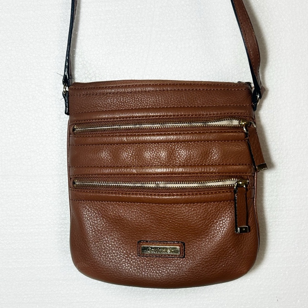 Calvin Klein crossbody purse bag Leather caramel multi pocket